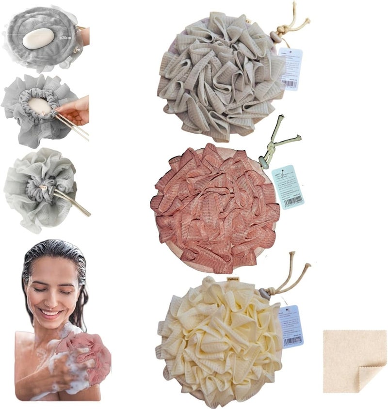 MOSYFEIBI Washcloth Loofah Combo 2-in-1 Loufee Wash Cloth That Holds Bar Soap-Exfoliation Mesh Shower Ball for Body Wash&Smooth Skin+Free Loofah Dish Towel - Image 1